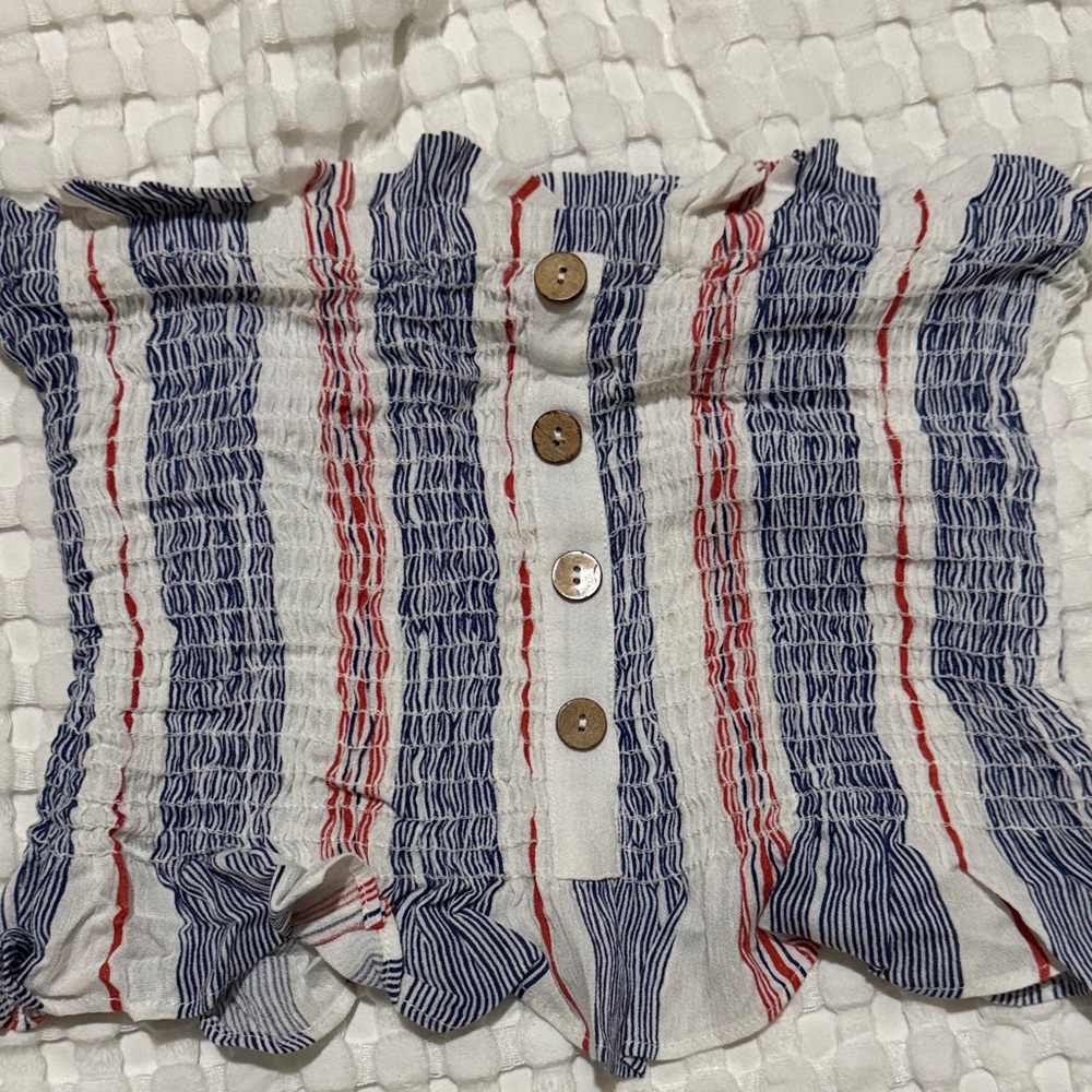 Striped Smocked Tube Top with Buttons